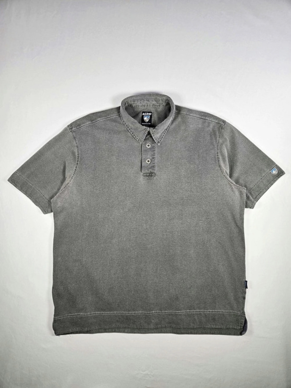 Kuhl Wildfibre Organic Cotton Gray Polo Shirt Back Embroidery Mens XL Gorpcore